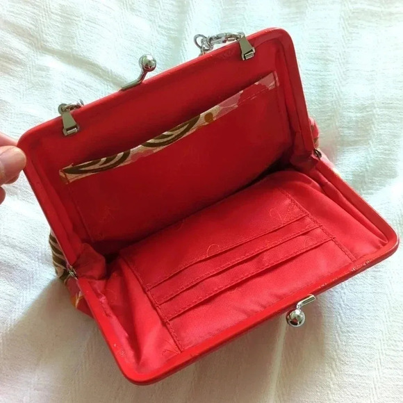 Vera Bradley Pink and Orange Flower Print Mini Handbag Purse with chain - Picture 3 of 5